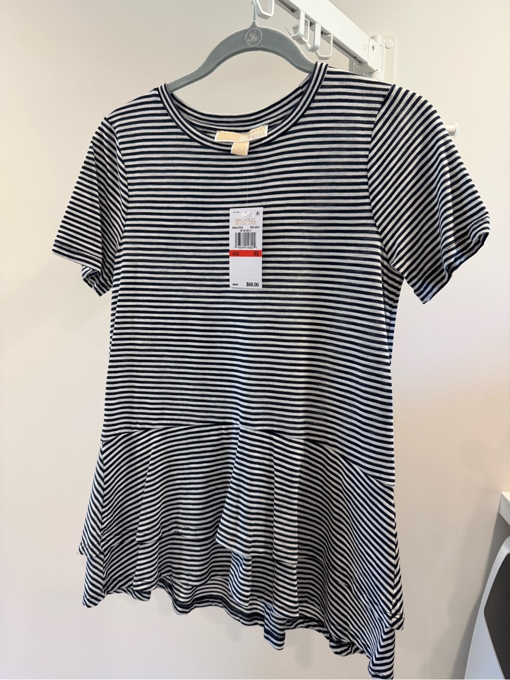 Striped Peplum Short-Sleeve Top - Navy & White